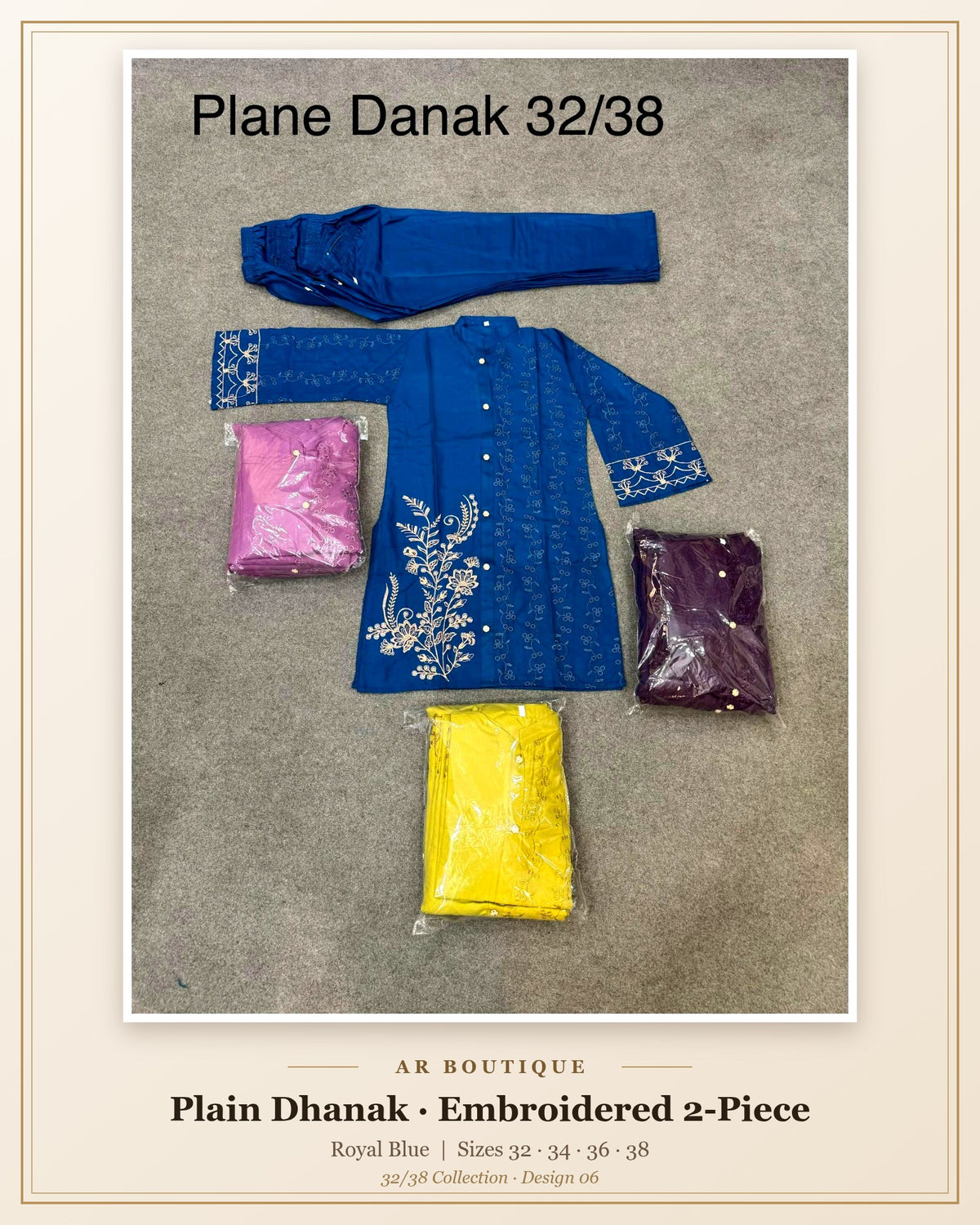 Plain Dhanak 2-Piece Suit - Royal Blue (32/38 Design 06)