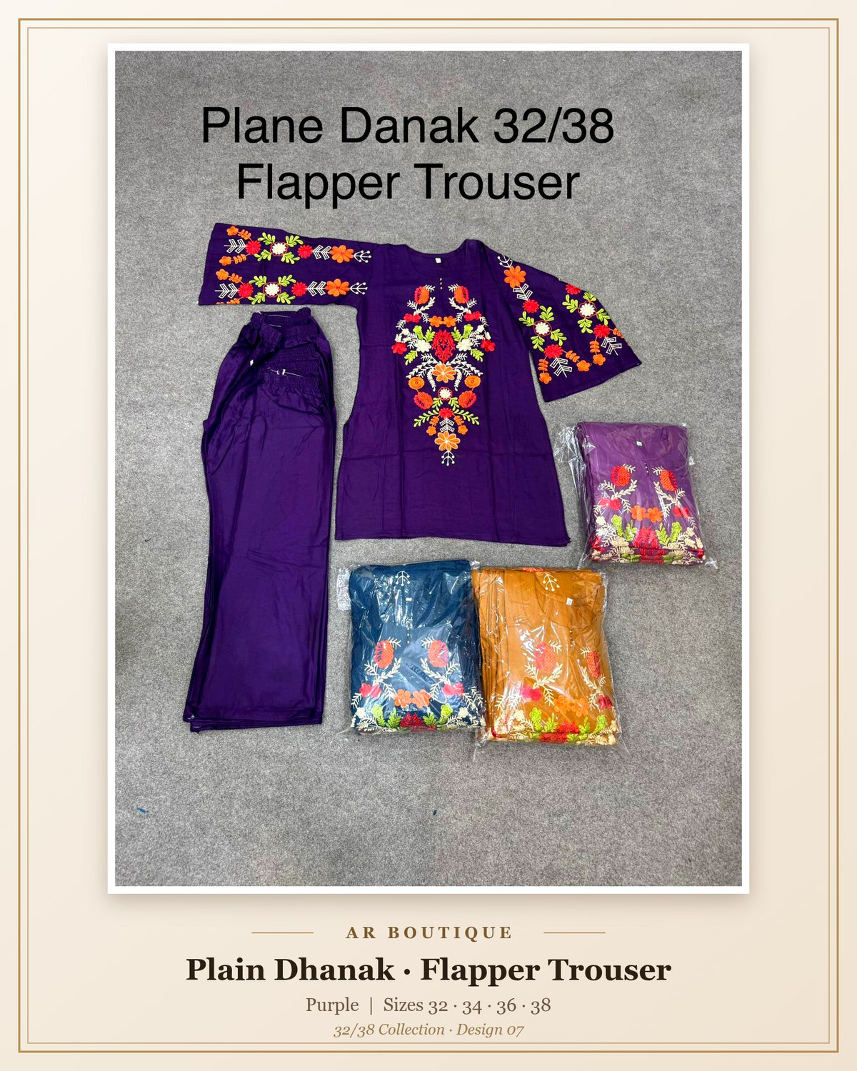 Plain Dhanak 2-Piece Suit with Flapper Trouser - Purple (32/38 Design 07)