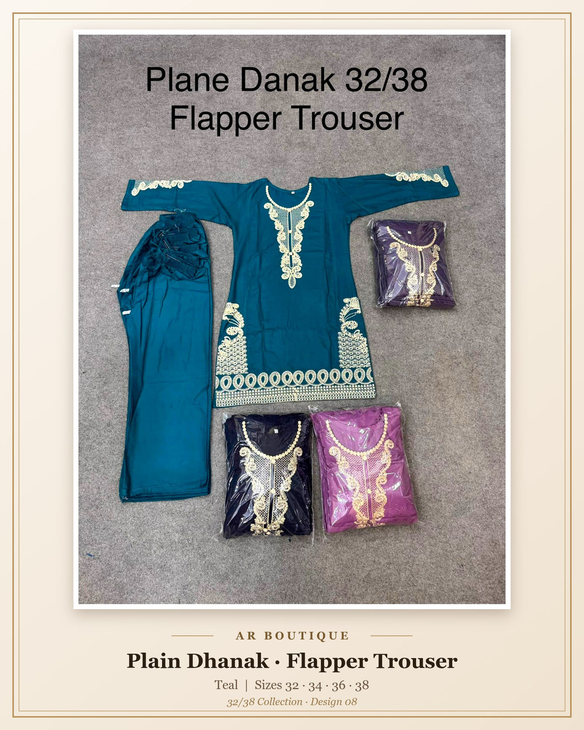 Plain Dhanak 2-Piece Suit with Flapper Trouser - Teal (32/38 Design 08)