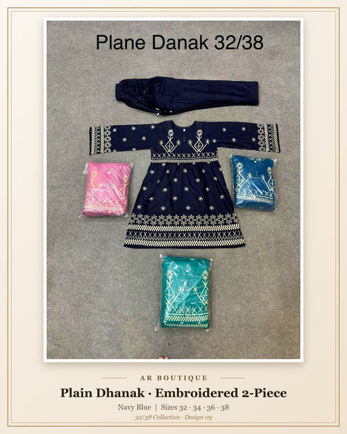 Plain Dhanak 2-Piece Suit - Navy Blue (32/38 Design 09)
