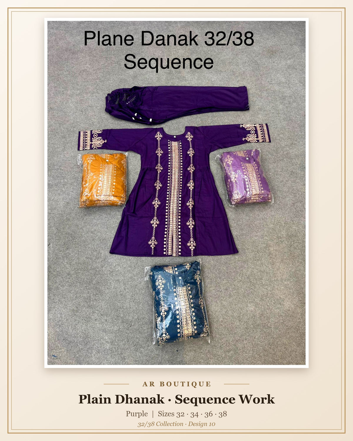 Plain Dhanak Sequence 2-Piece Suit - Purple (32/38 Design 10)