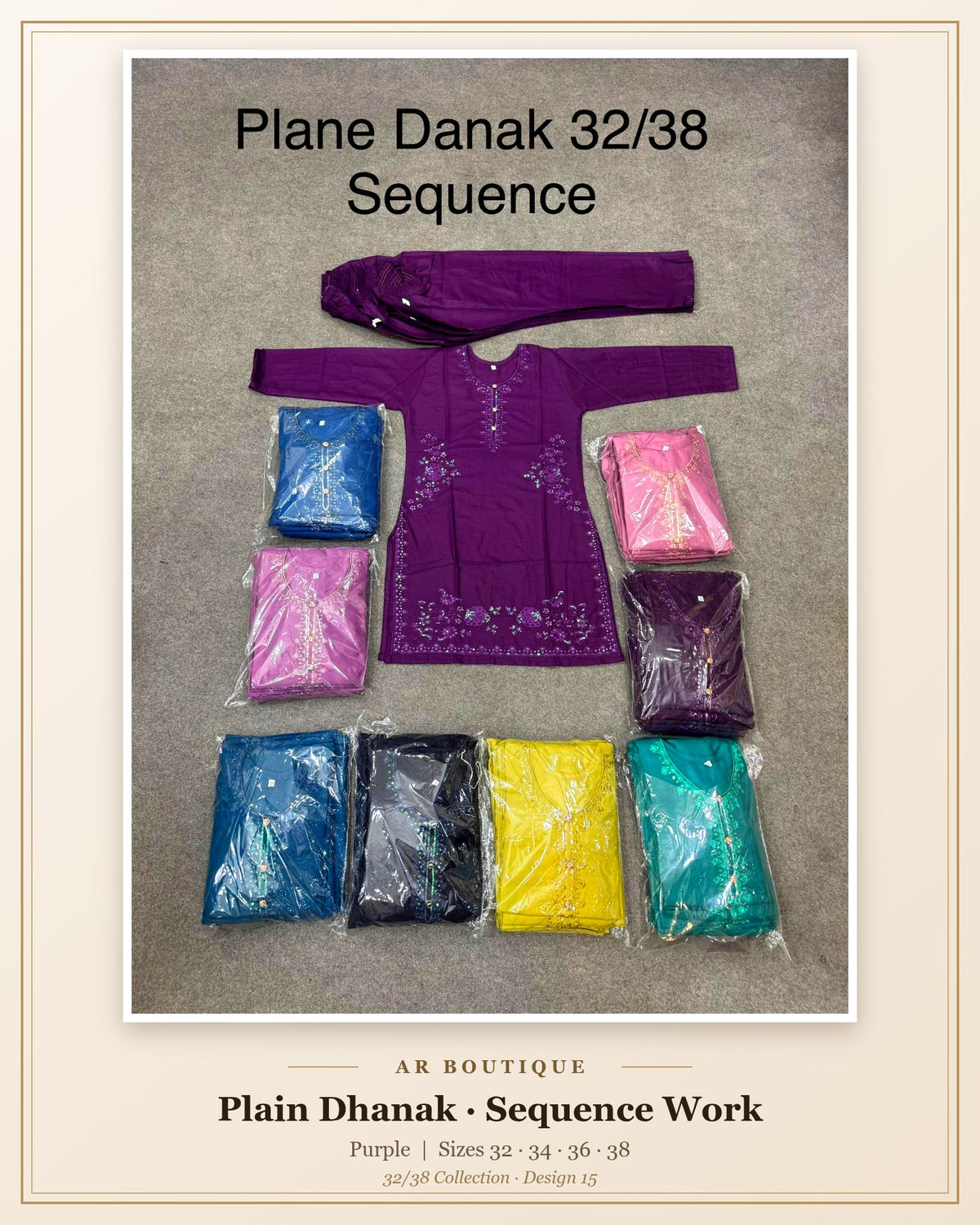 Plain Dhanak Sequence 2-Piece Suit - Purple (32/38 Design 15)