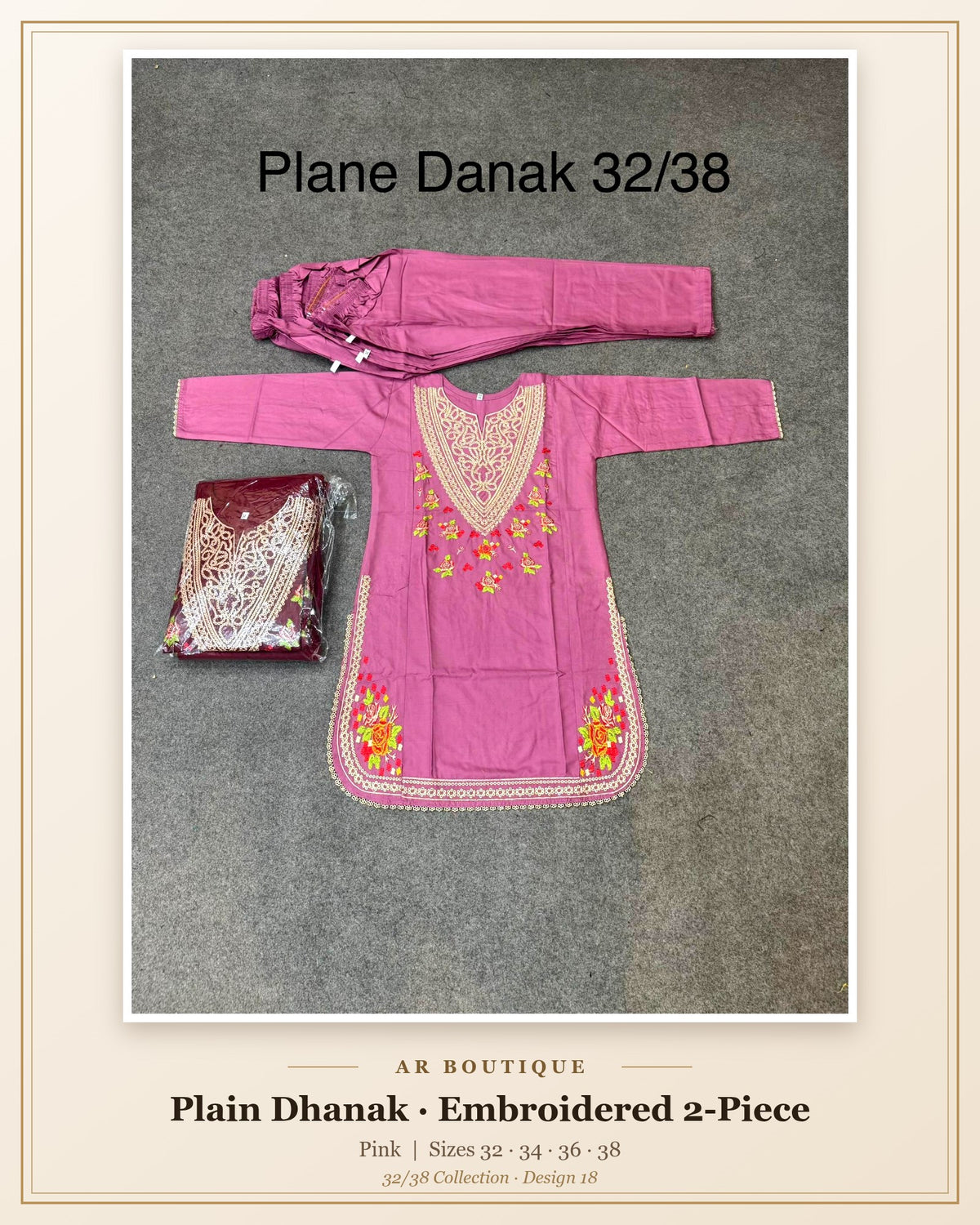 Plain Dhanak 2-Piece Suit - Pink (32/38 Design 18)