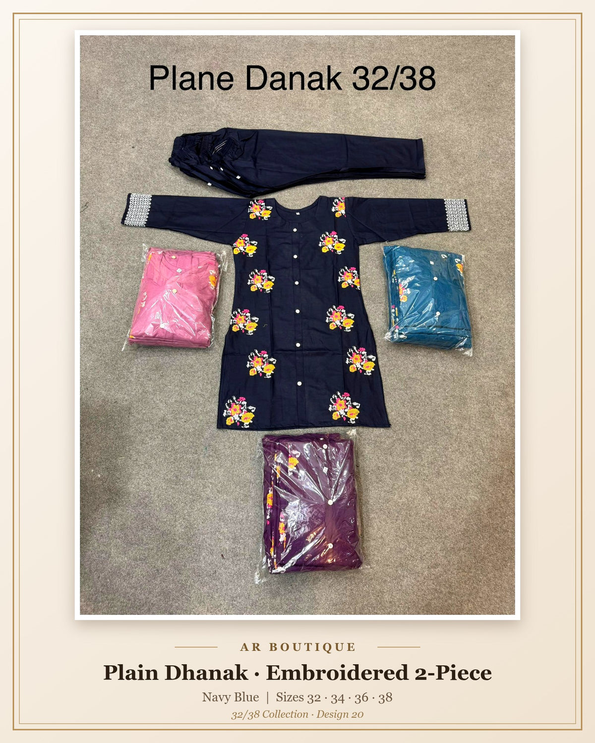Plain Dhanak 2-Piece Suit - Navy Blue (32/38 Design 20)