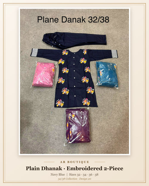Plain Dhanak 2-Piece Suit - Navy Blue (32/38 Design 20)