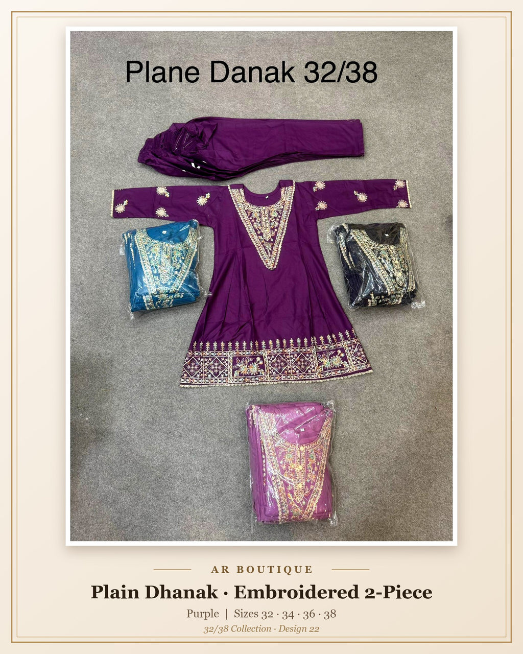 Plain Dhanak 2-Piece Suit - Purple (32/38 Design 22)