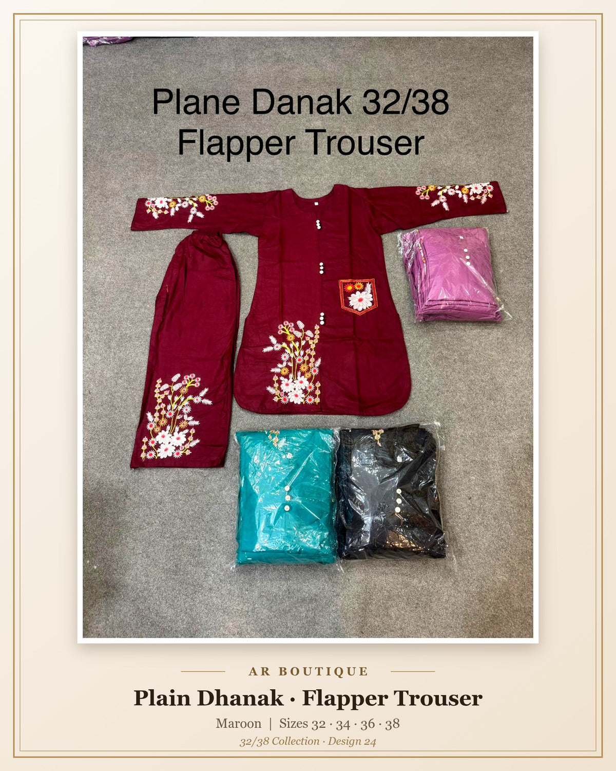 Plain Dhanak 2-Piece Suit with Flapper Trouser - Maroon (32/38 Design 24)