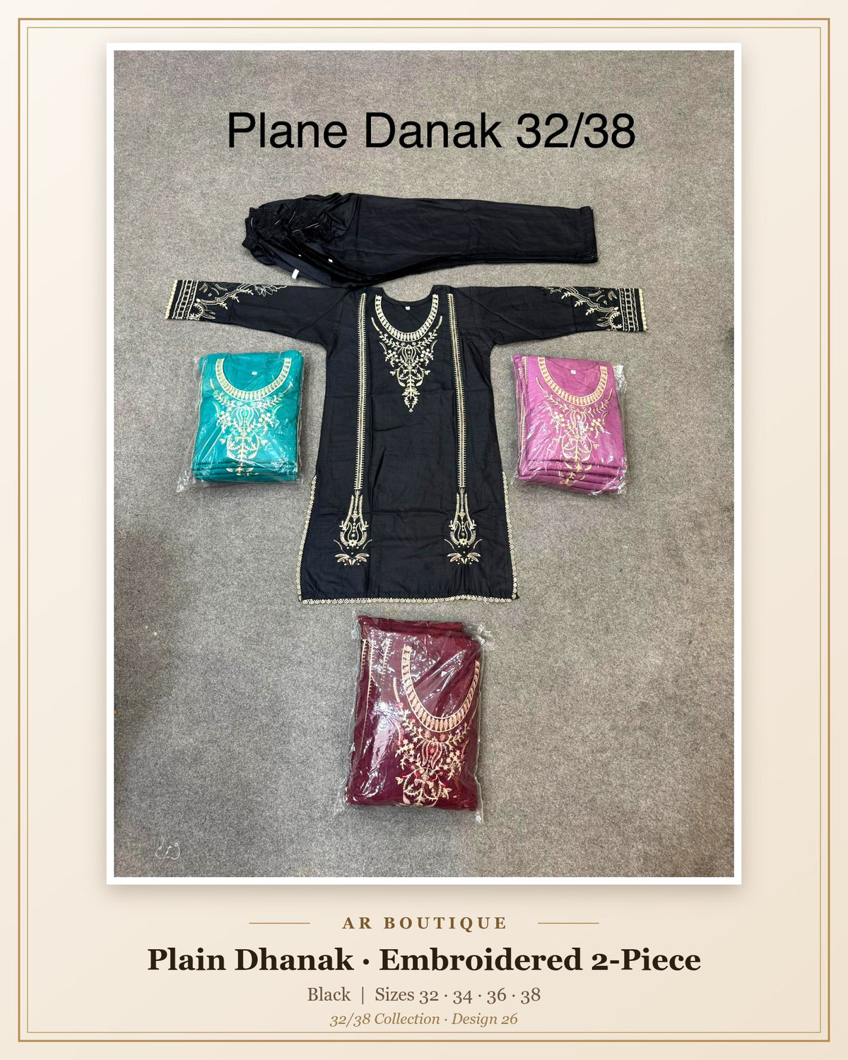 Plain Dhanak 2-Piece Suit - Black (32/38 Design 26)