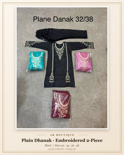 Plain Dhanak 2-Piece Suit - Black (32/38 Design 26)