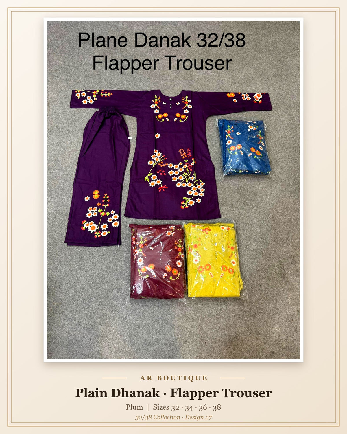 Plain Dhanak 2-Piece Suit with Flapper Trouser - Plum (32/38 Design 27)