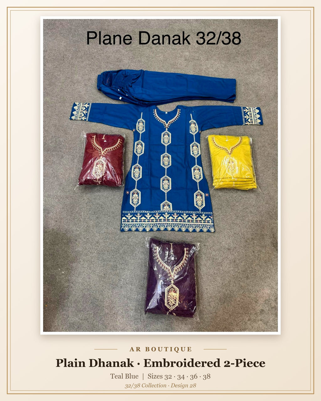 Plain Dhanak 2-Piece Suit - Teal Blue (32/38 Design 28)