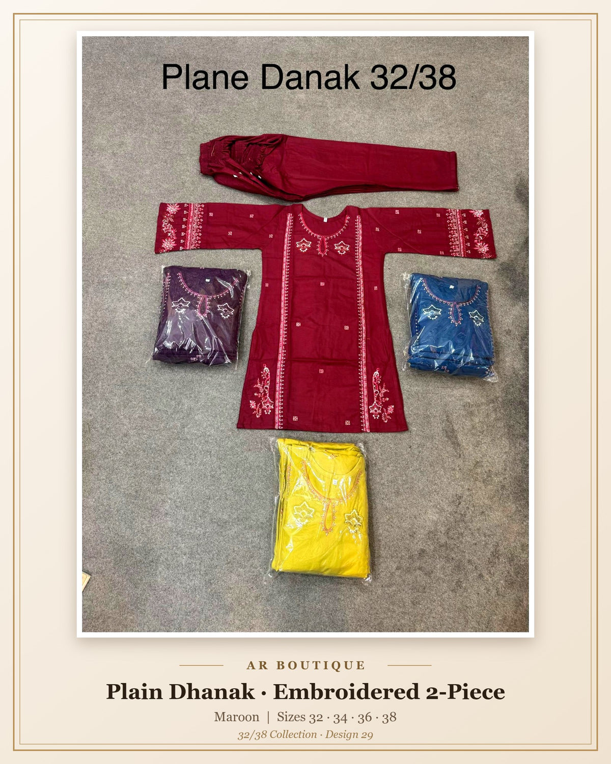 Plain Dhanak 2-Piece Suit - Maroon (32/38 Design 29)