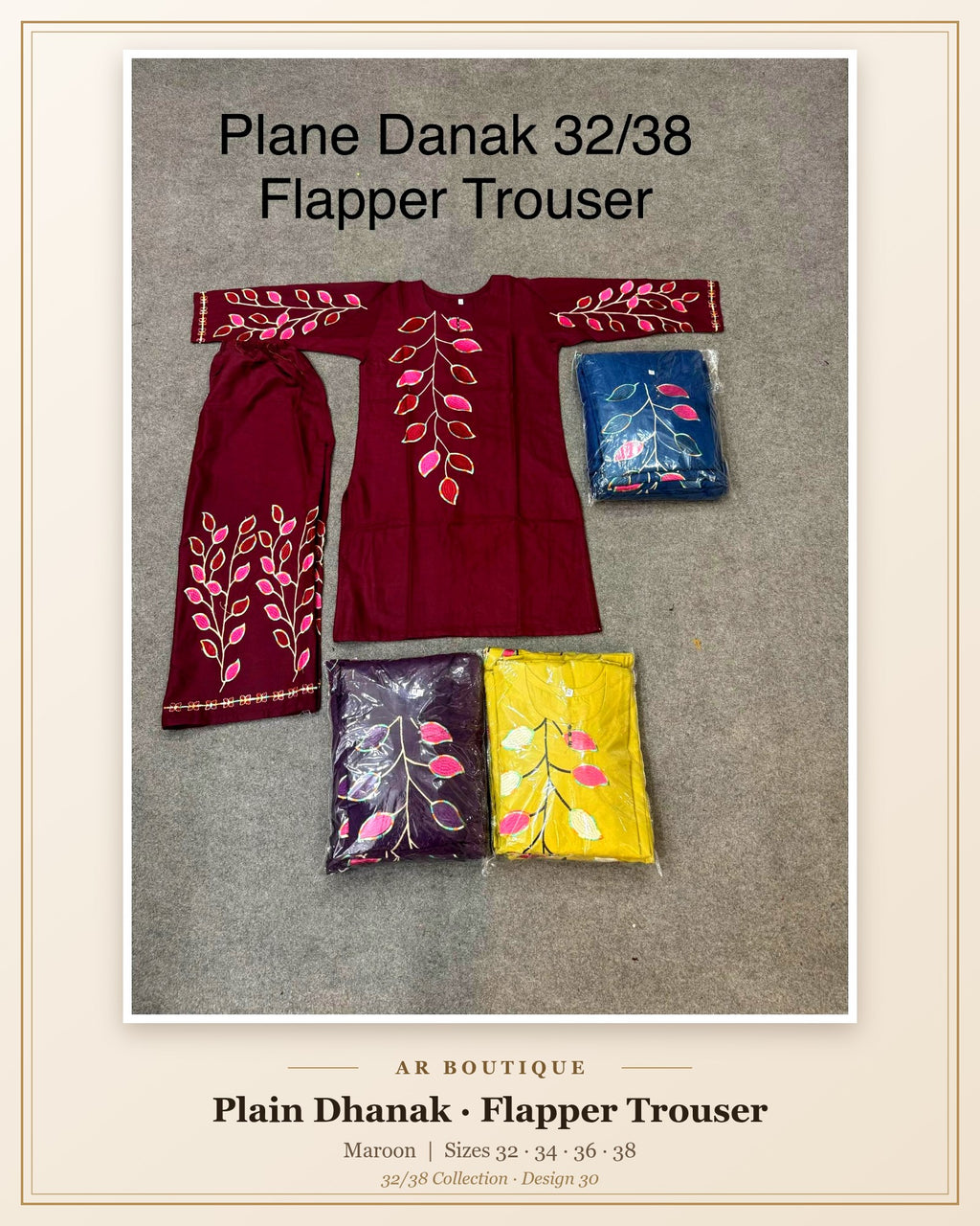 Plain Dhanak 2-Piece Suit with Flapper Trouser - Maroon (32/38 Design 30)