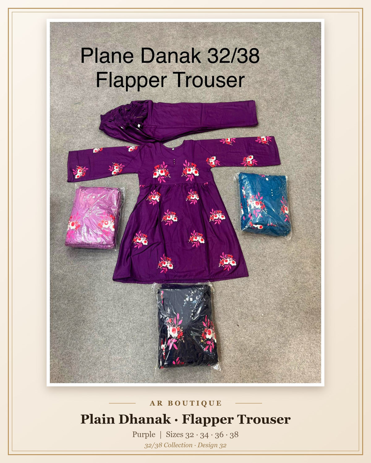 Plain Dhanak 2-Piece Suit with Flapper Trouser - Purple (32/38 Design 32)