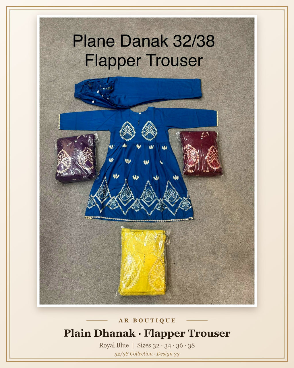 Plain Dhanak 2-Piece Suit with Flapper Trouser - Royal Blue (32/38 Design 33)