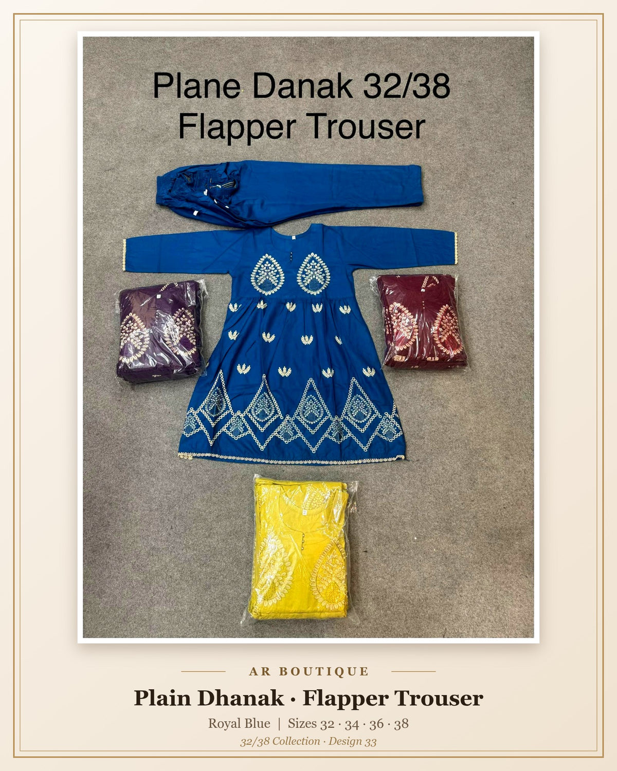 Plain Dhanak 2-Piece Suit with Flapper Trouser - Royal Blue (32/38 Design 33)