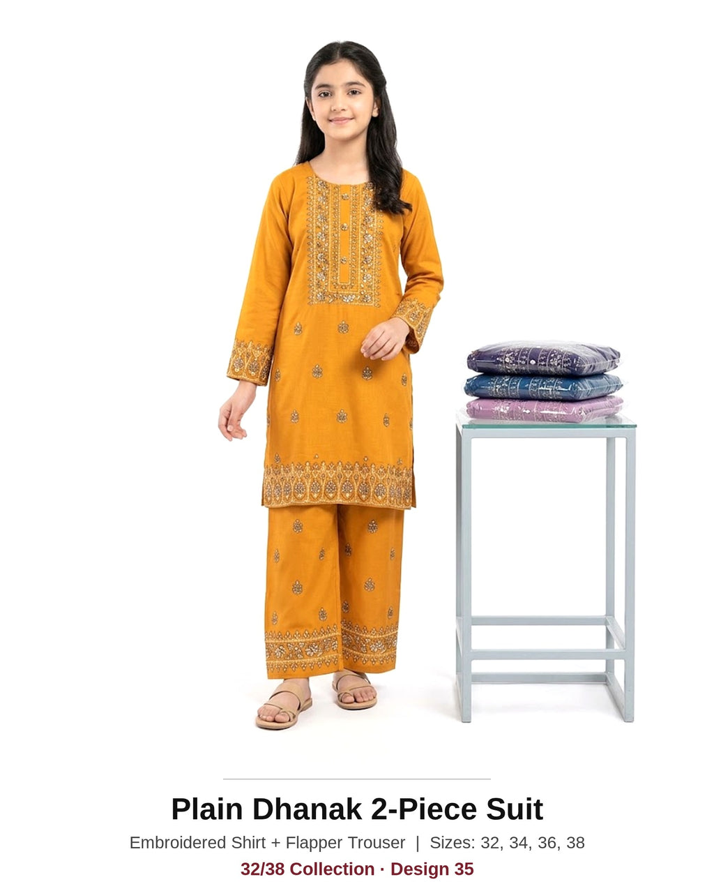 Plain Dhanak 2-Piece Suit with Flapper Trouser - Mustard (32/38 Design 35) - model
