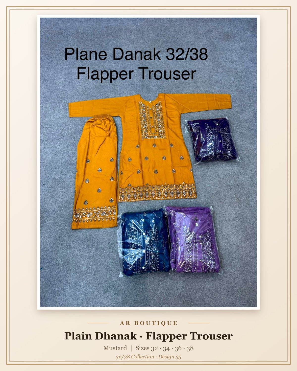 Plain Dhanak 2-Piece Suit with Flapper Trouser - Mustard (32/38 Design 35)