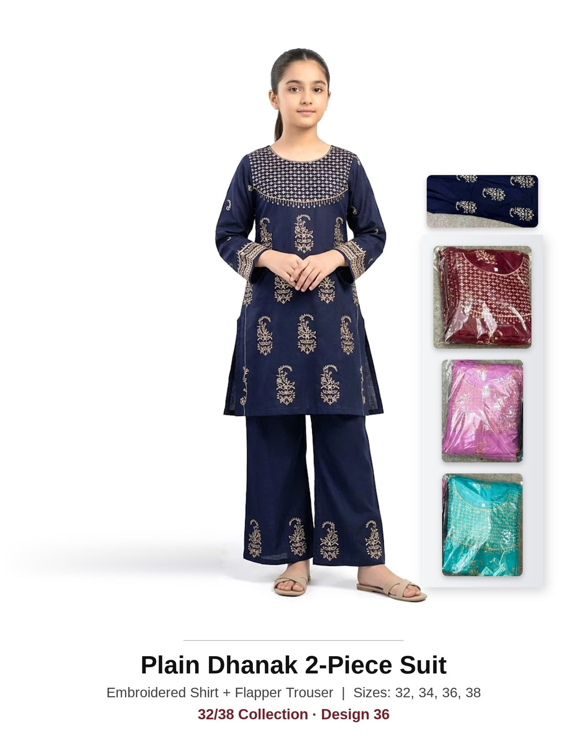 Plain Dhanak 2-Piece Suit with Flapper Trouser - Navy Blue (32/38 Design 36)