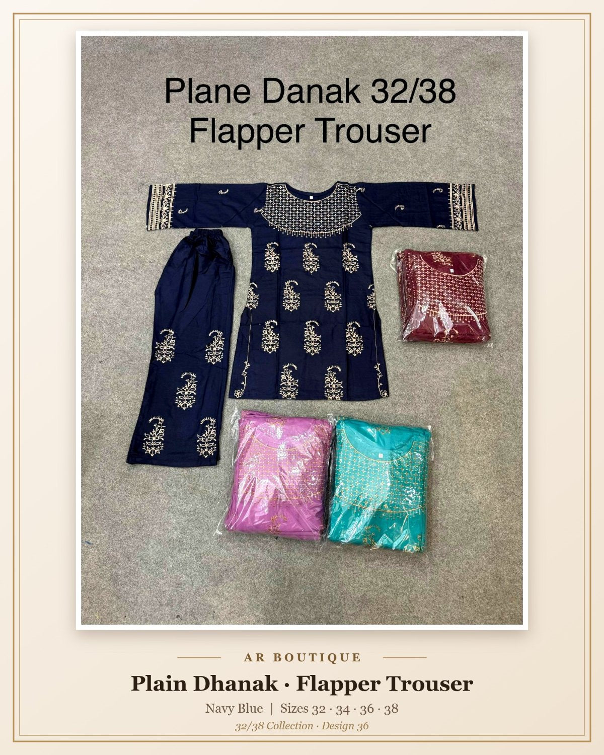 Plain Dhanak 2-Piece Suit with Flapper Trouser - Navy Blue (32/38 Design 36)