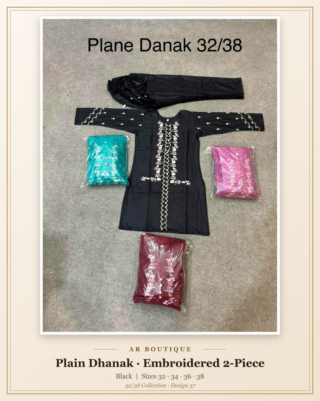 Plain Dhanak 2-Piece Suit - Black (32/38 Design 37)