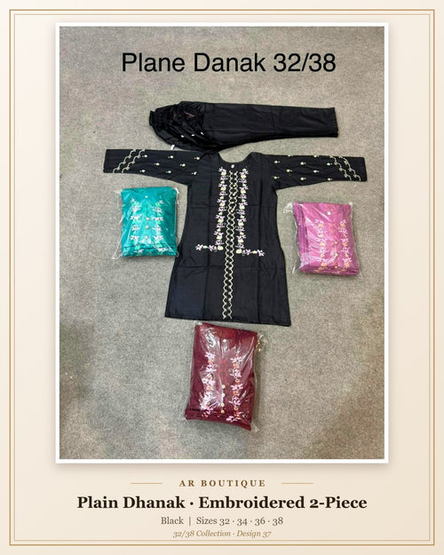 Plain Dhanak 2-Piece Suit - Black (32/38 Design 37)