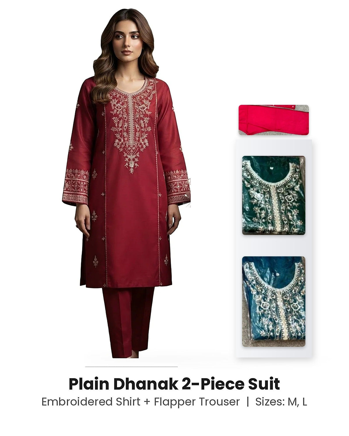 Plain Dhanak 2-Piece Suit - Red (Design 07)
