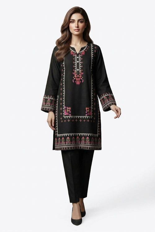 Plain Dhanak 2-Piece Suit - Black (Design 06)
