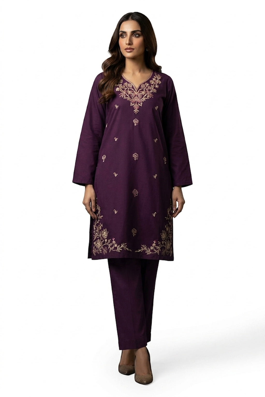 Plain Dhanak 2-Piece Suit - Purple (Design 15)