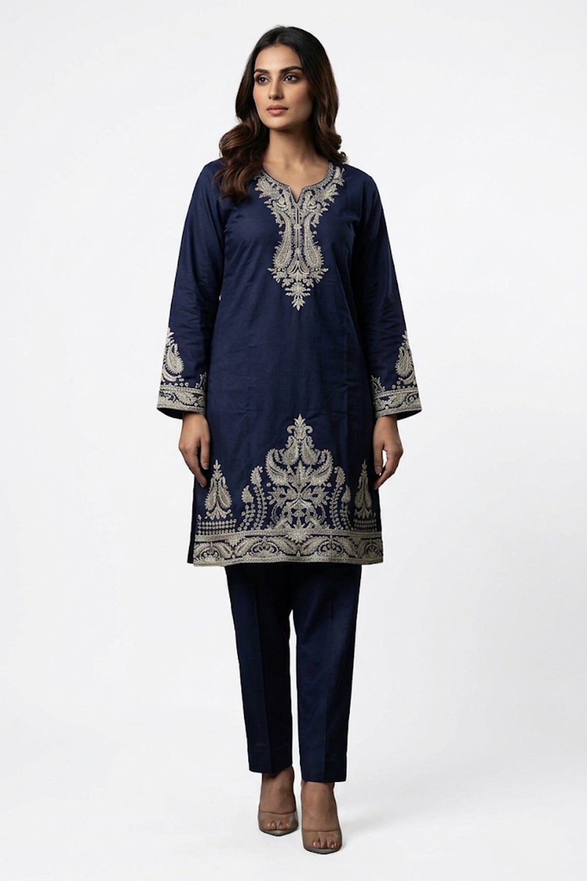 Plain Dhanak 2-Piece Suit - Navy Blue (Design 16)