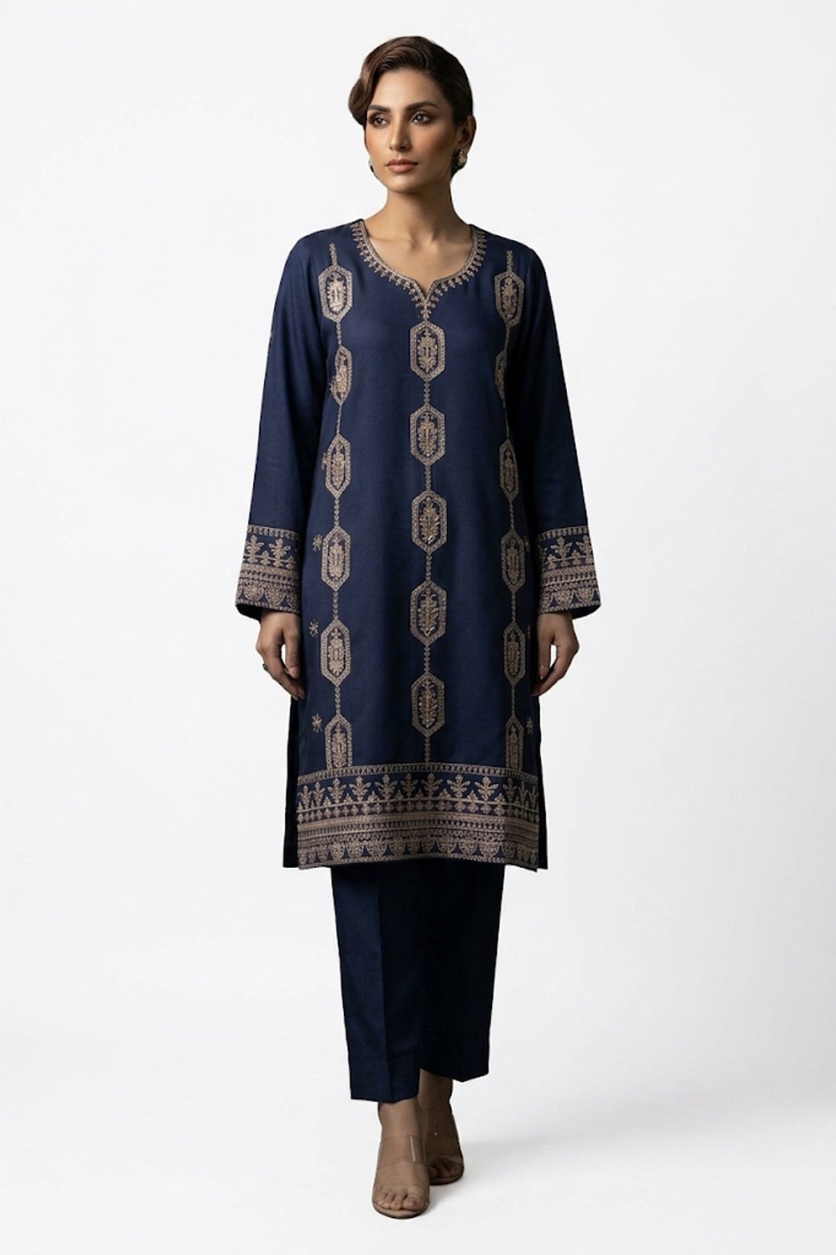 Plain Dhanak 2-Piece Suit - Navy Blue (Design 21)