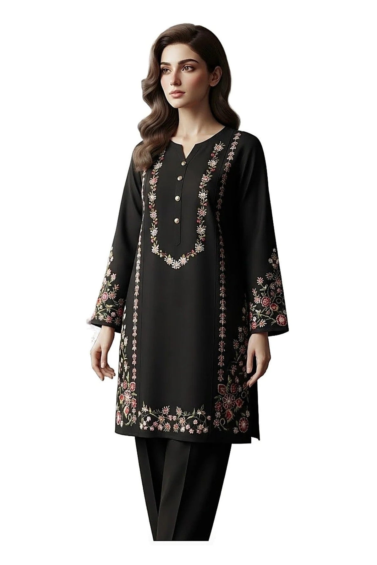 Plain Dhanak 2-Piece Suit - Black (Design 04)