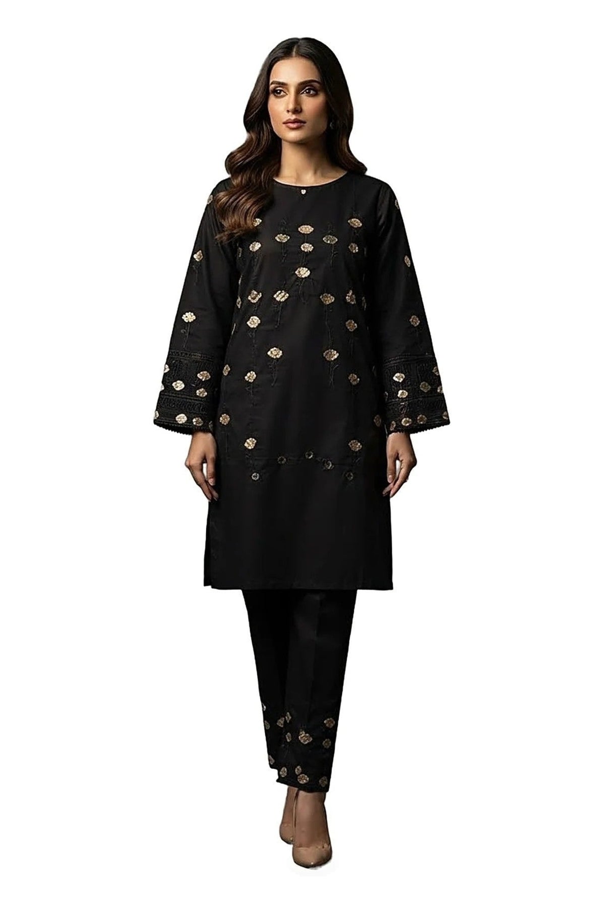 Plain Dhanak 2-Piece Suit - Black (Design 08)