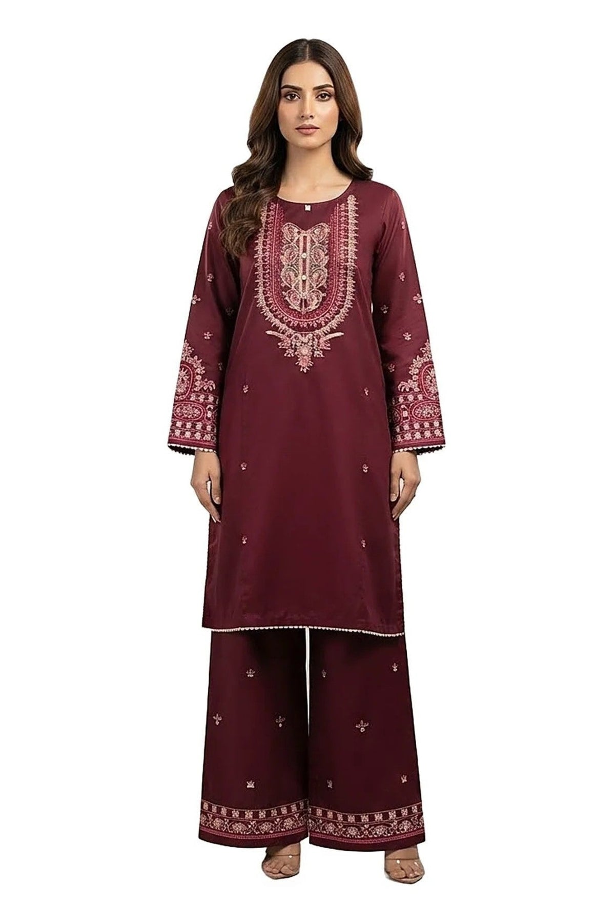 Plain Dhanak 2-Piece Suit - Maroon (Design 20)