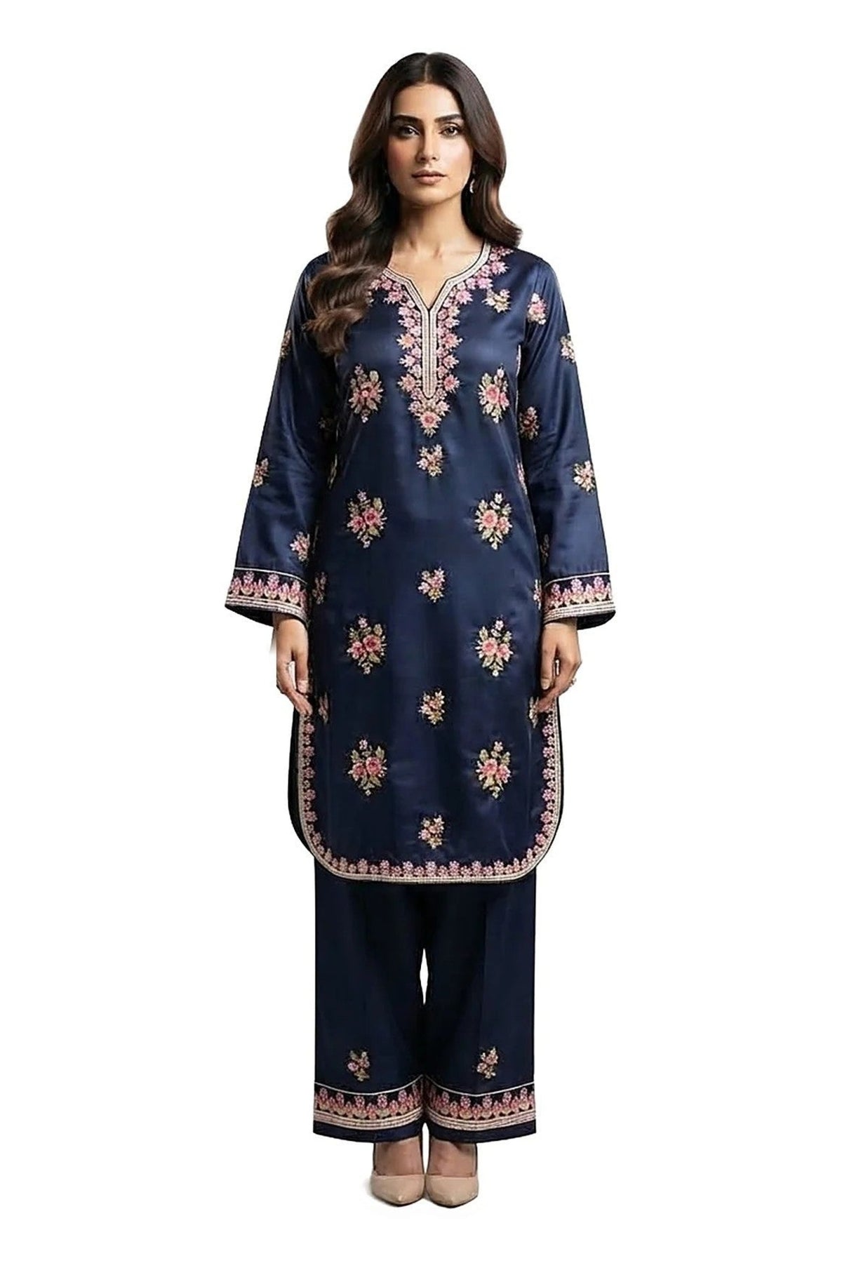 Plain Dhanak 2-Piece Suit - Navy Blue (Design 17)