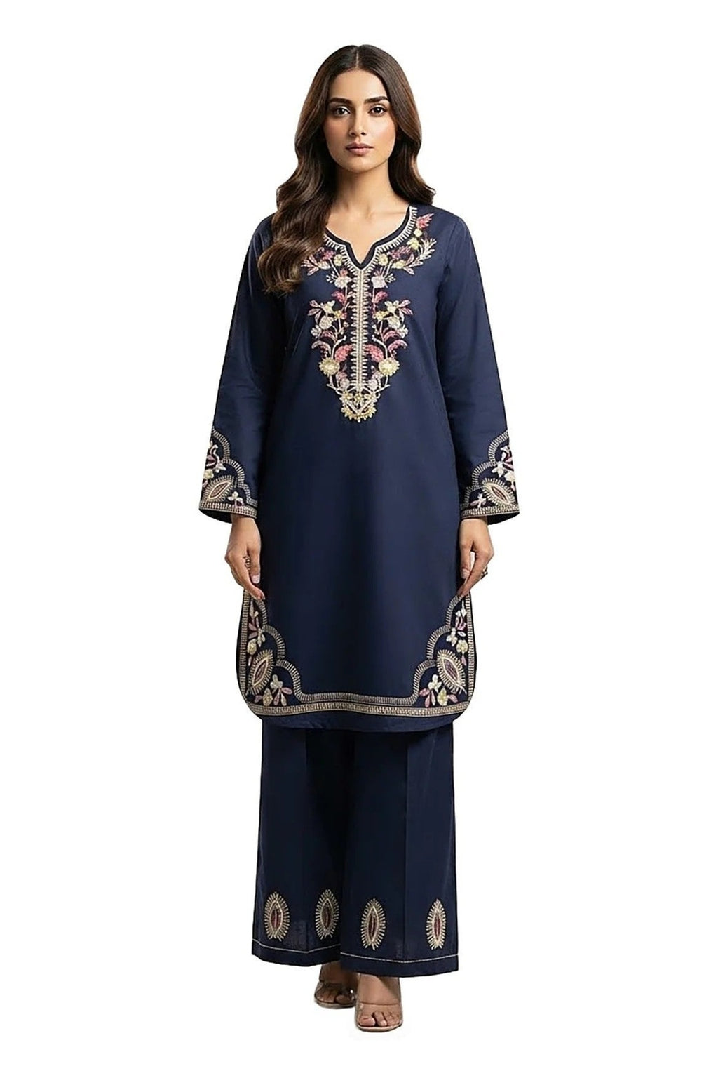 Plain Dhanak 2-Piece Suit - Navy Blue (Design 22)