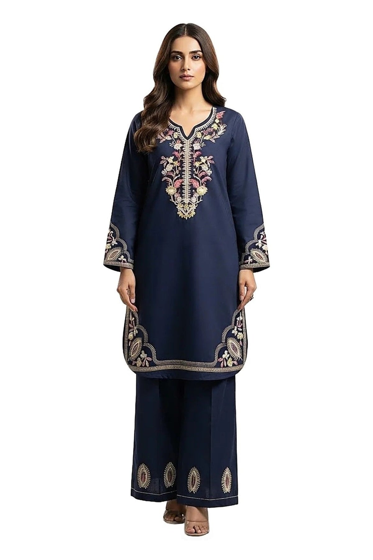 Plain Dhanak 2-Piece Suit - Navy Blue (Design 22)