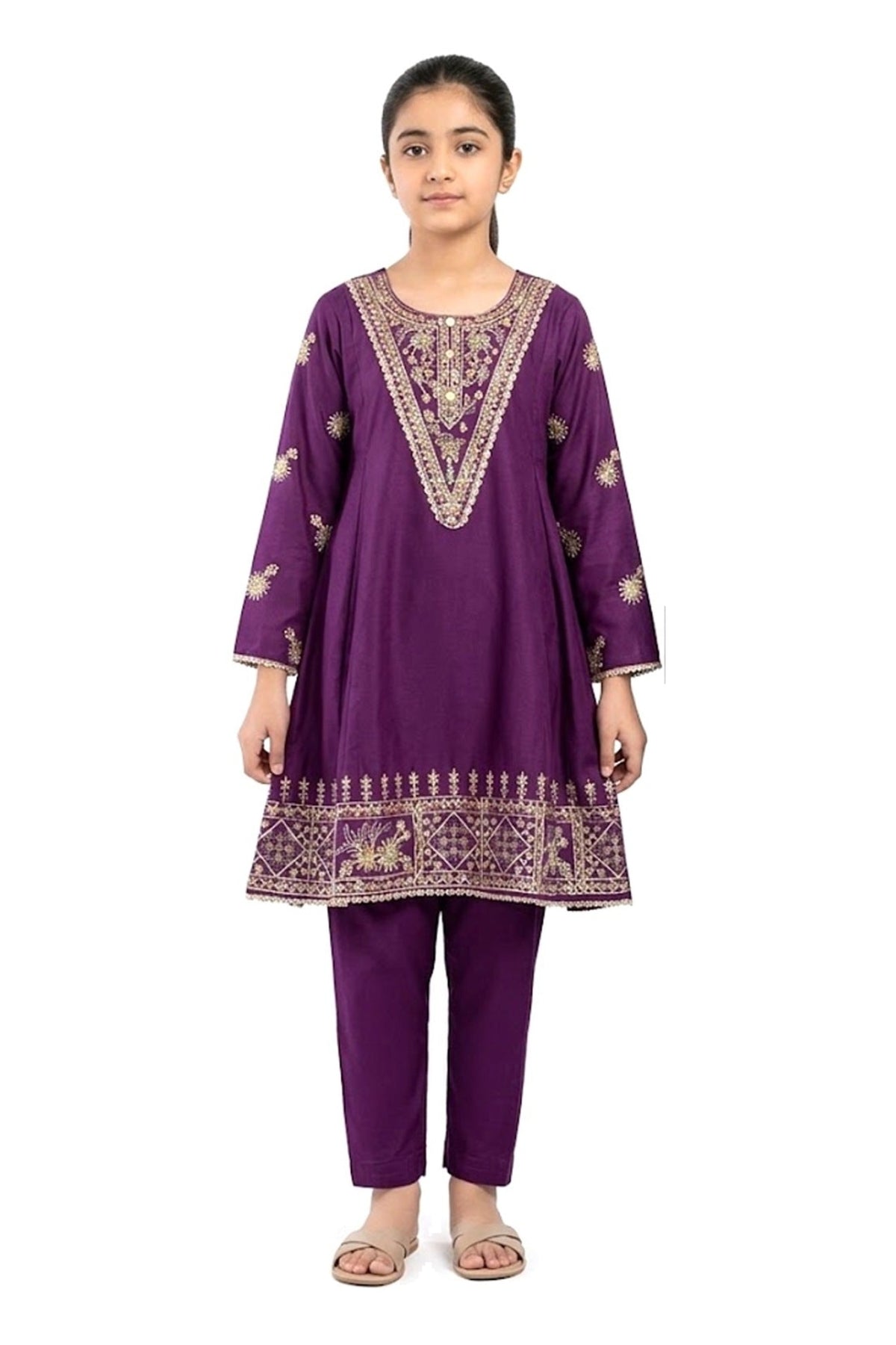 Plain Dhanak 2-Piece Suit - Purple (32/38 Design 22)