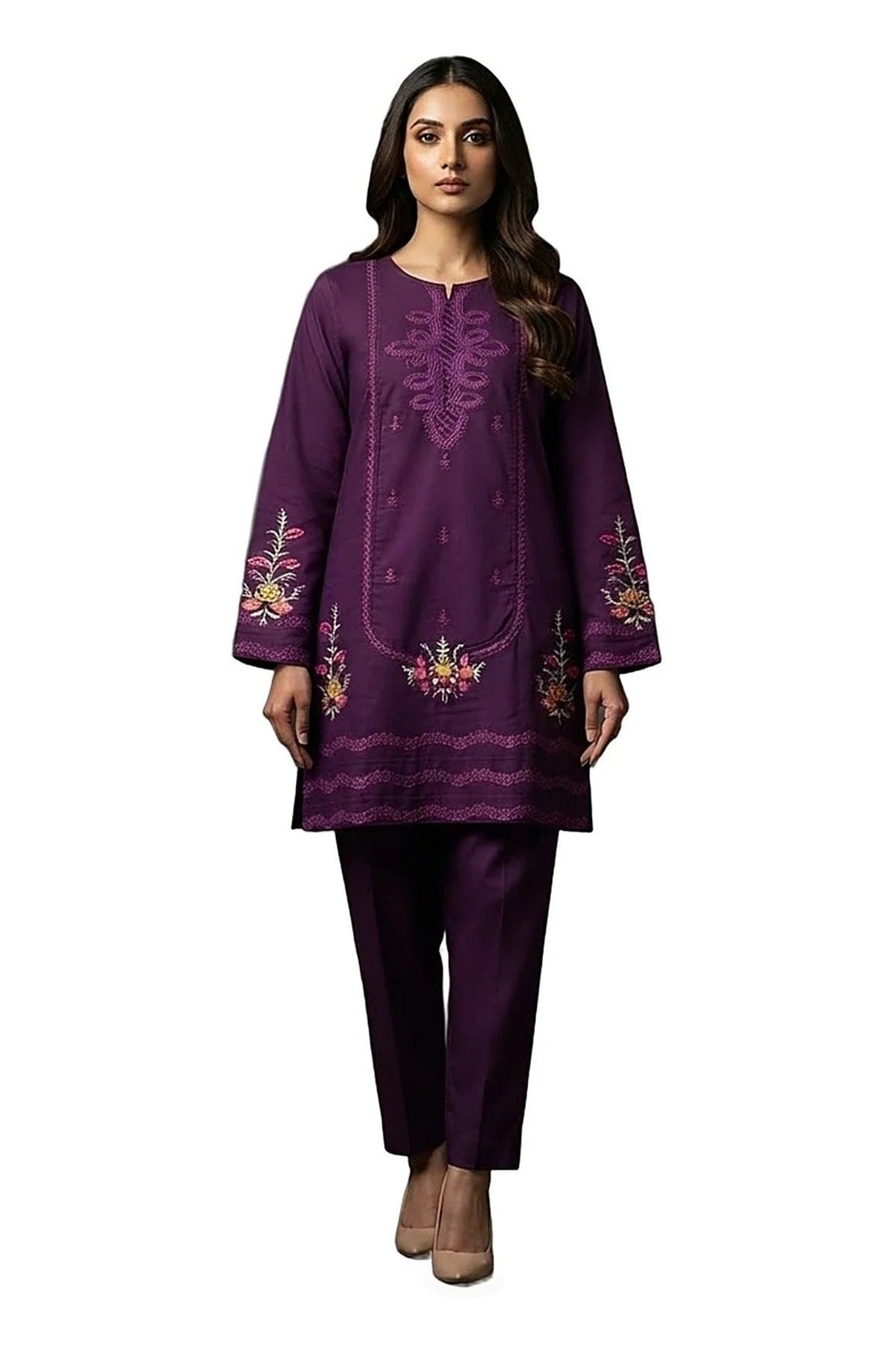 Plain Dhanak 2-Piece Suit - Purple (Design 03)