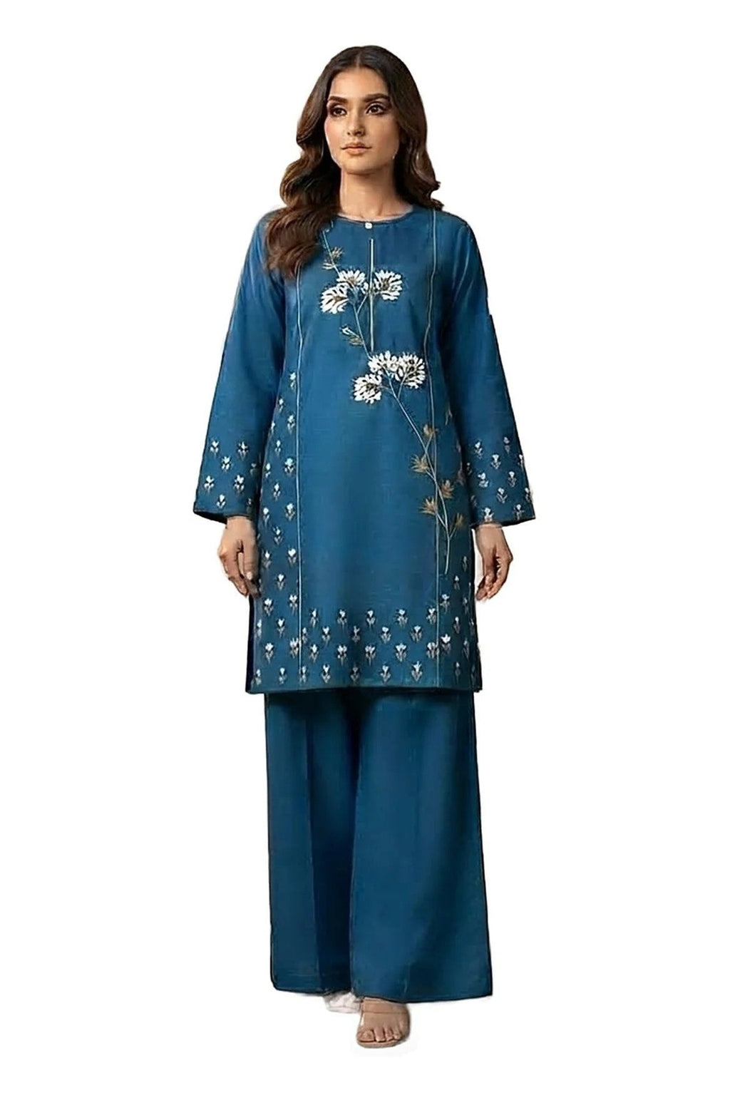 Plain Dhanak 2-Piece Suit - Teal Blue (Design 02)