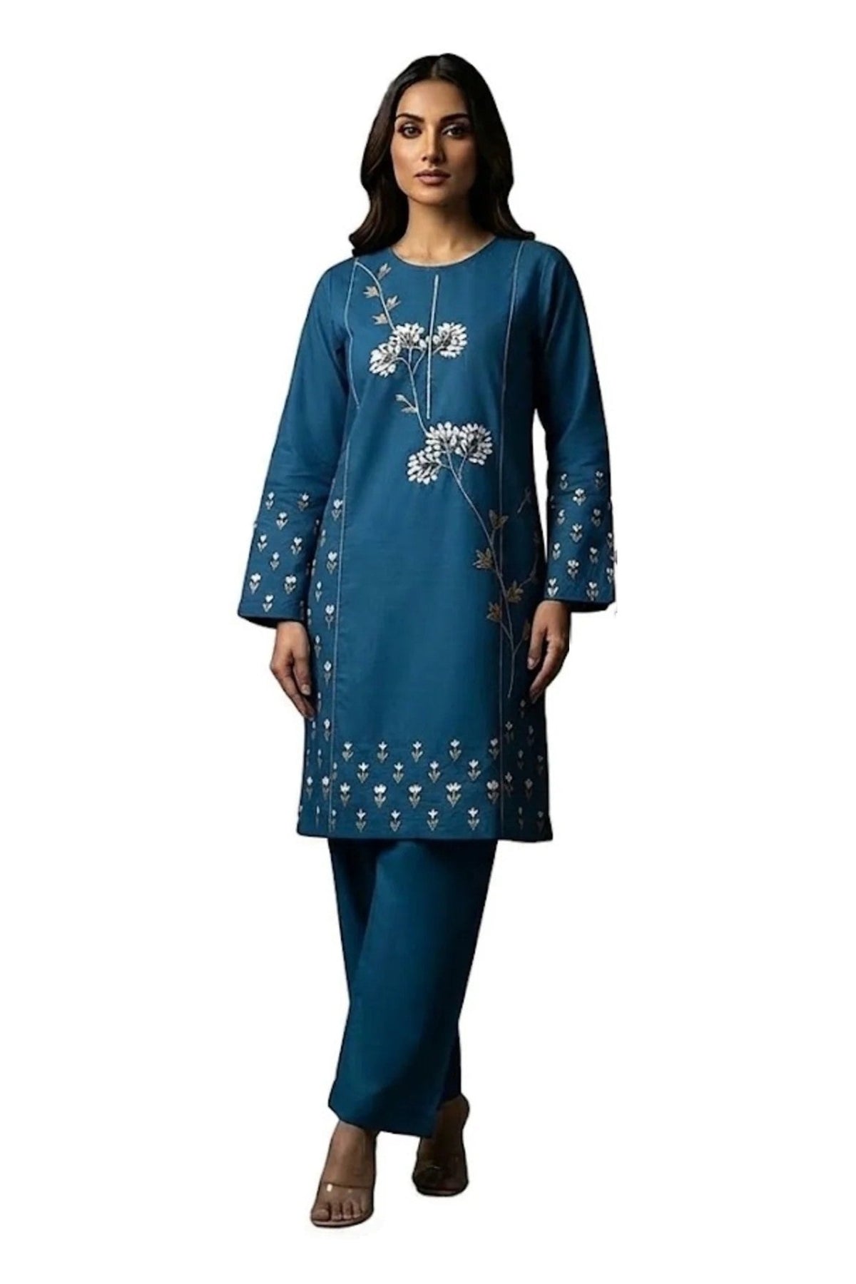 Plain Dhanak 2-Piece Suit - Teal Blue (Design 13)