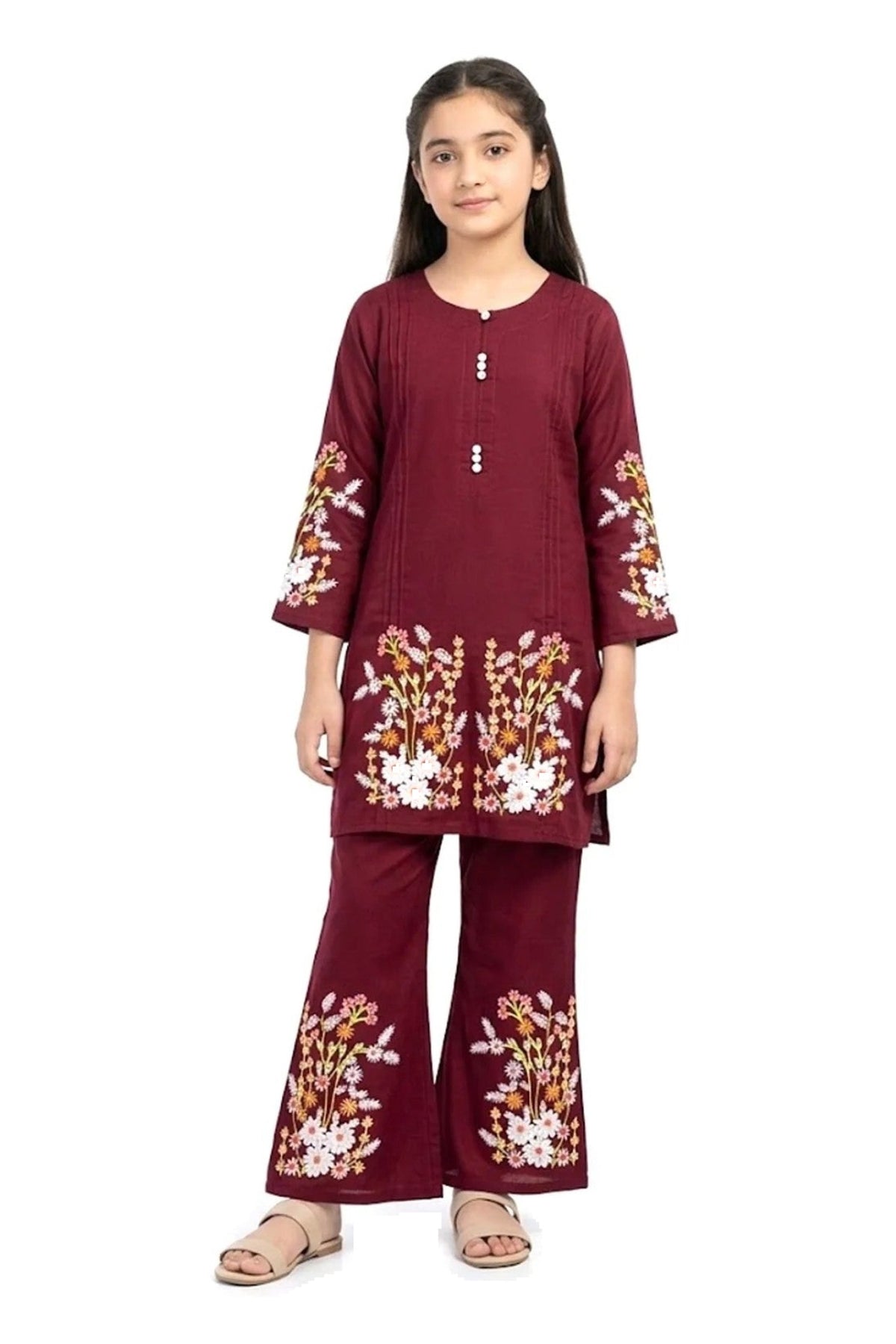 Plain Dhanak 2-Piece Suit with Flapper Trouser - Maroon (32/38 Design 24)