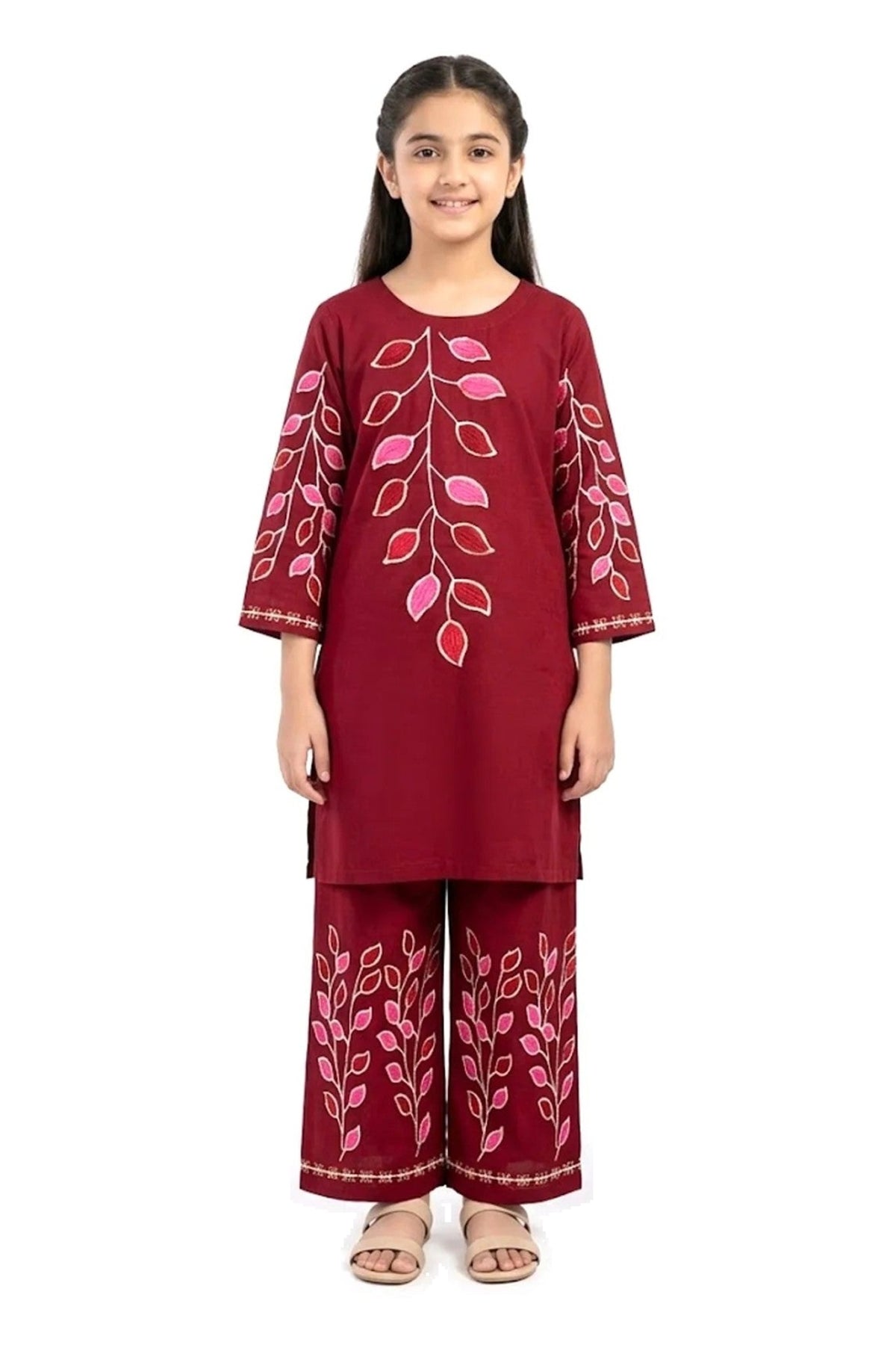 Plain Dhanak 2-Piece Suit with Flapper Trouser - Maroon (32/38 Design 30)