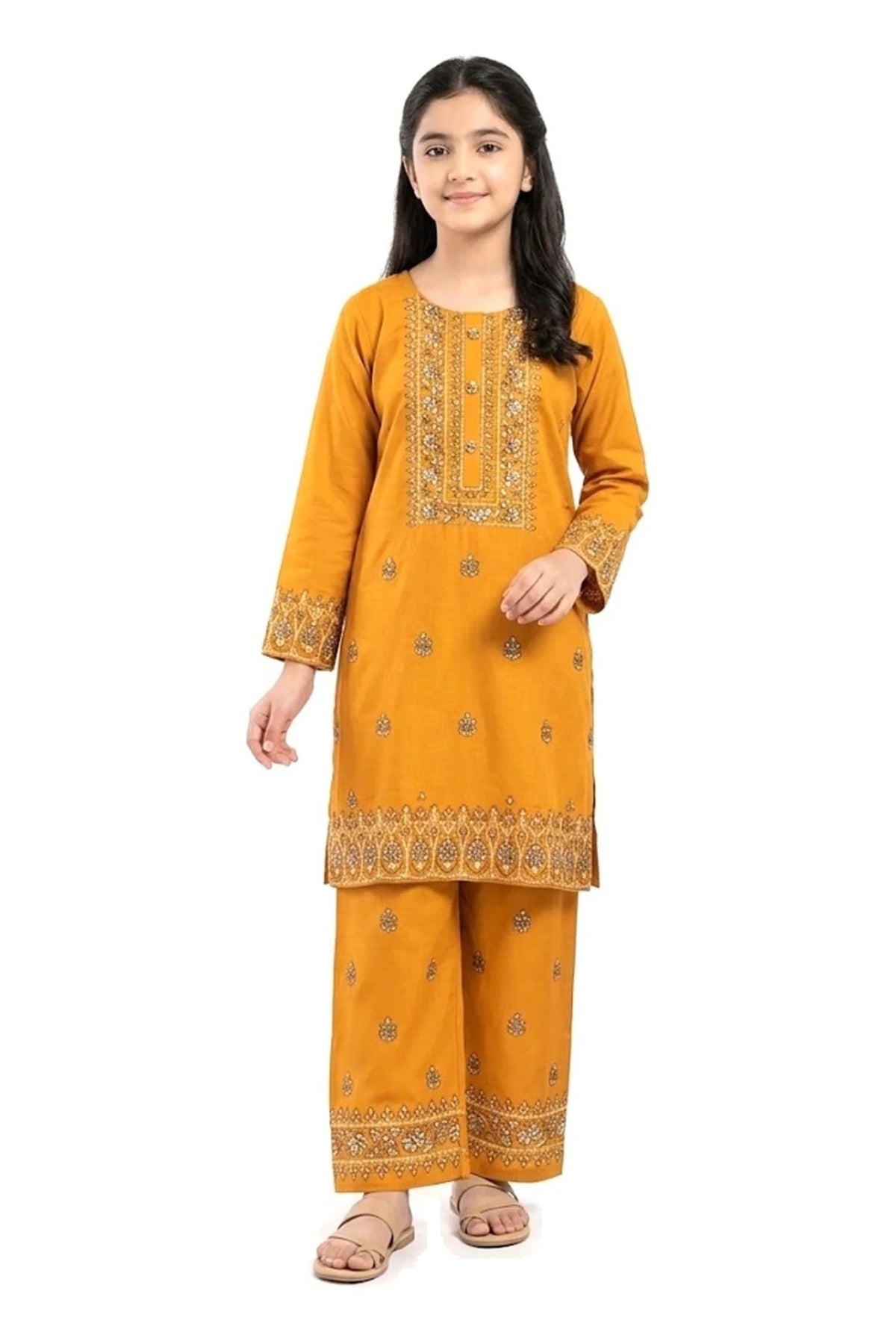 Plain Dhanak 2-Piece Suit with Flapper Trouser - Mustard (32/38 Design 35)