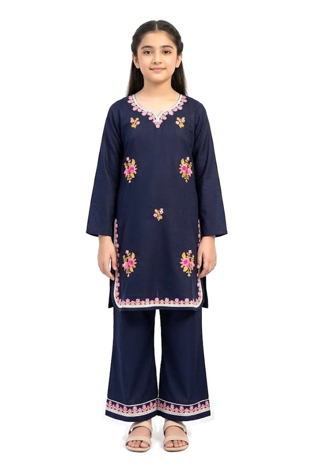 Plain Dhanak 2-Piece Suit with Flapper Trouser - Navy Blue (32/38 Design 25)