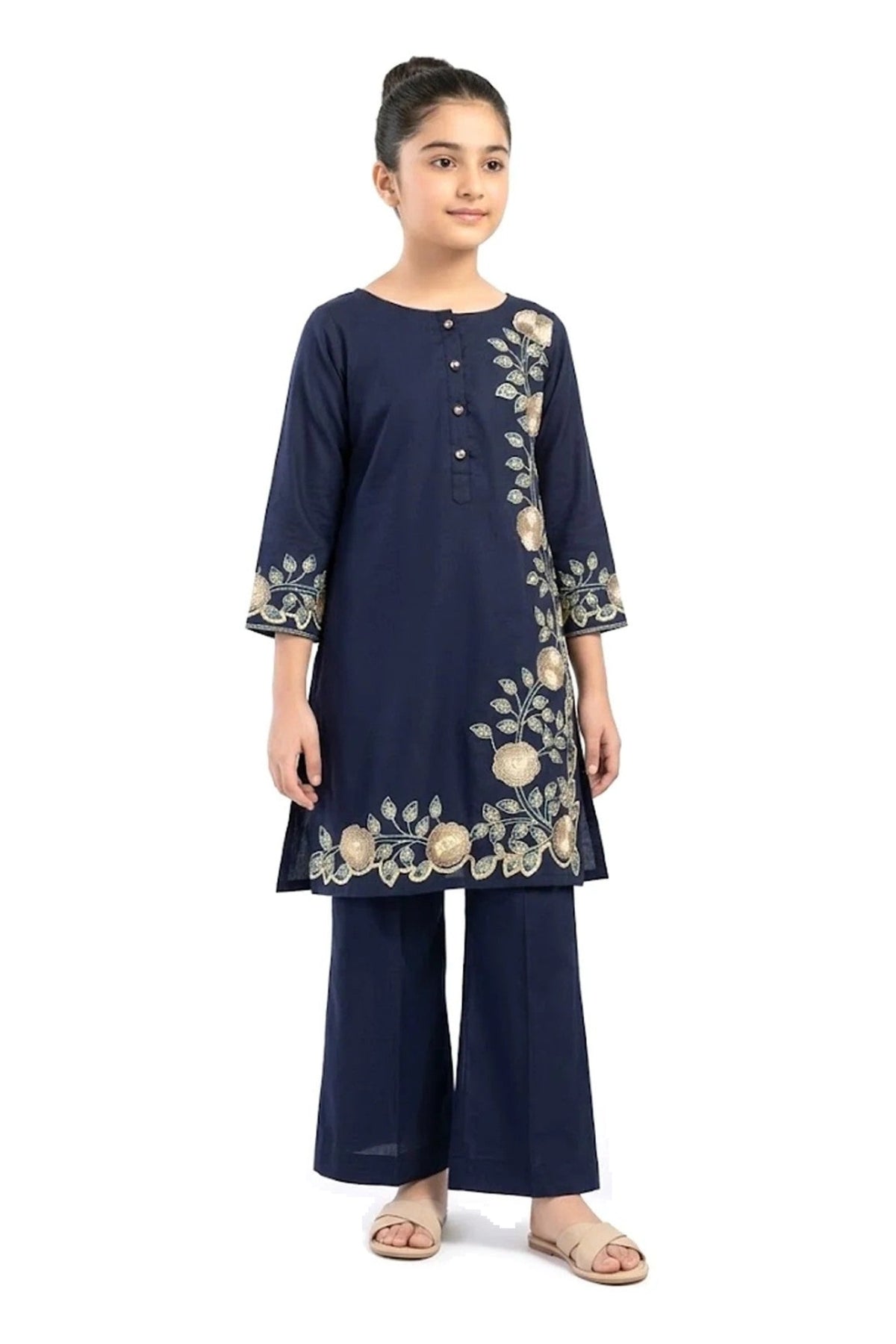 Plain Dhanak 2-Piece Suit with Flapper Trouser - Navy Blue (32/38 Design 31)