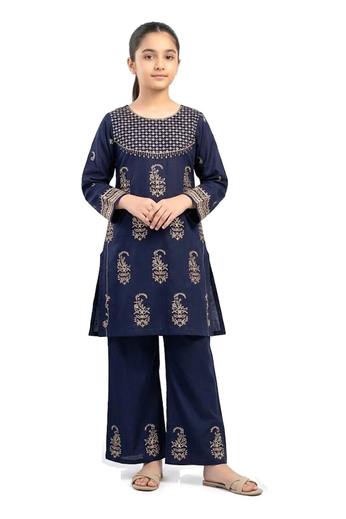 Plain Dhanak 2-Piece Suit with Flapper Trouser - Navy Blue (32/38 Design 36)