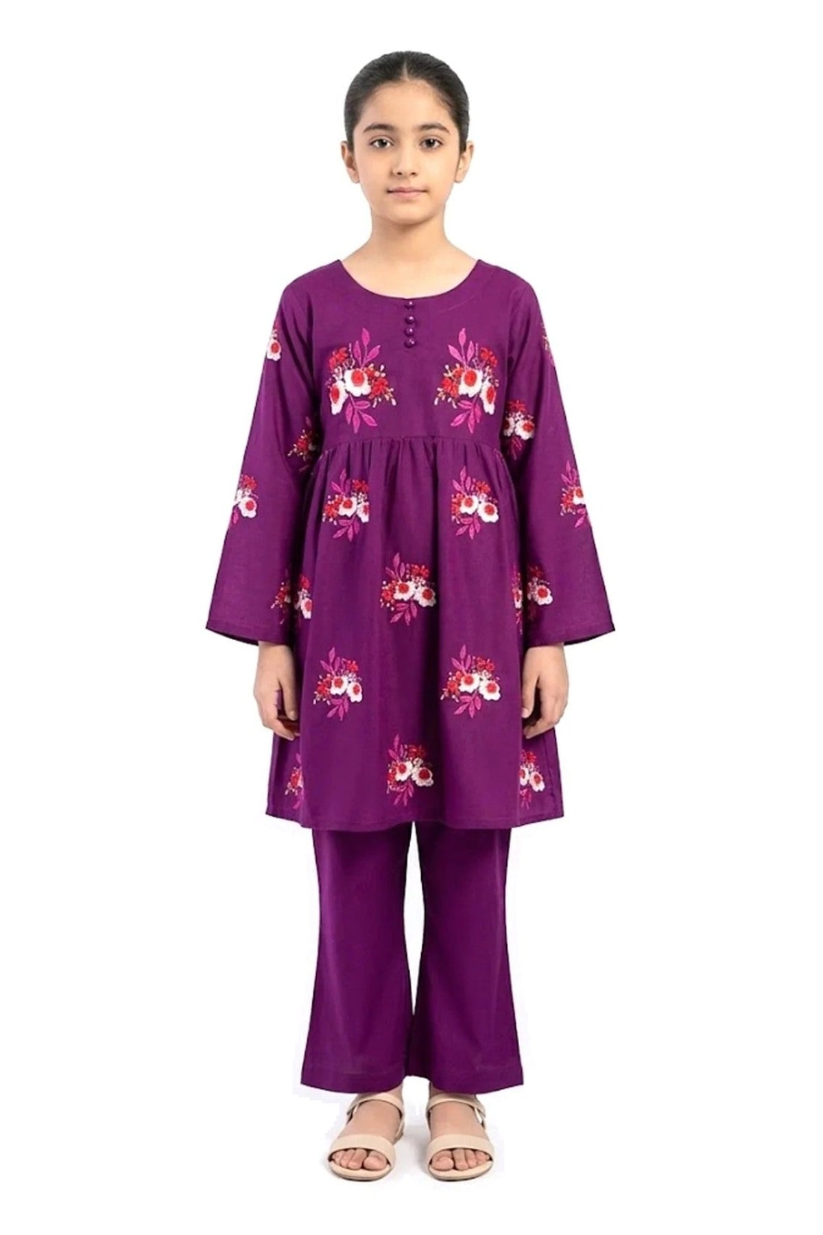 Plain Dhanak 2-Piece Suit with Flapper Trouser - Purple (32/38 Design 32)