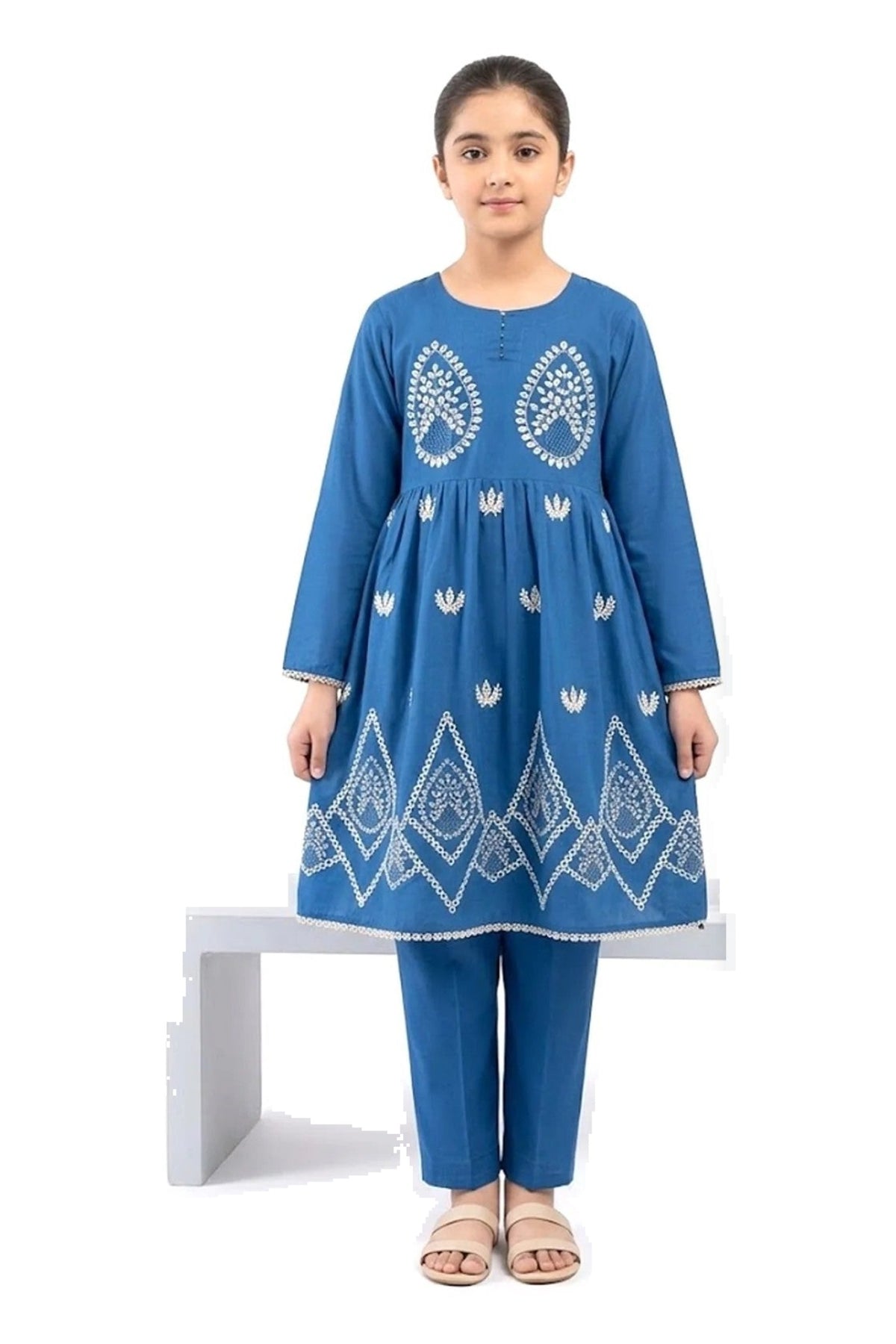 Plain Dhanak 2-Piece Suit with Flapper Trouser - Royal Blue (32/38 Design 33)