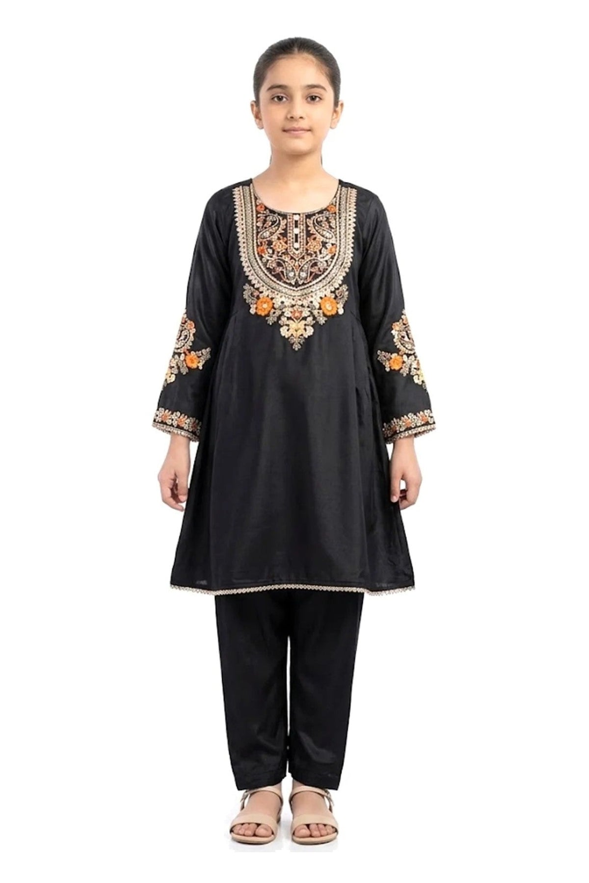 Plain Dhanak Sequence Suit with Flapper Trouser - Black (32/38 Design 34)
